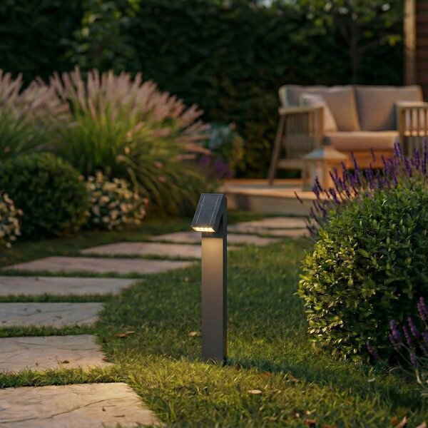 PRIOS LED-Solarwegeleuchte Lestor, antracit, z možnostjo zatemnitve, IP65, zatemnjen, Črna, Aluminij, Sodobni