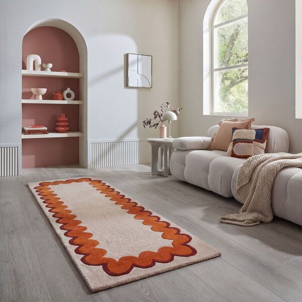 Oranžen/v naravni barvi ročno tkan volnen tekač 80x230 cm Wiggle Wool – Flair Rugs
