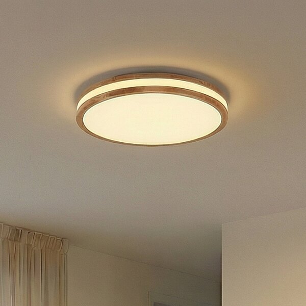 Lindby LED-stropna svetilka Emiva, 50 cm, svetlo leseno, CCT, zatemnjen, Les, Dnevna soba / jedilnica, Les, Sodobni