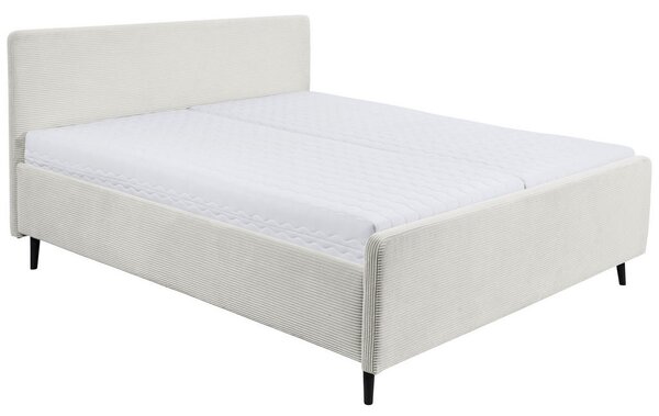 OBLAZINJENA POSTELJA 160 cm x 200 cm , tekstil, leseni material krem barve