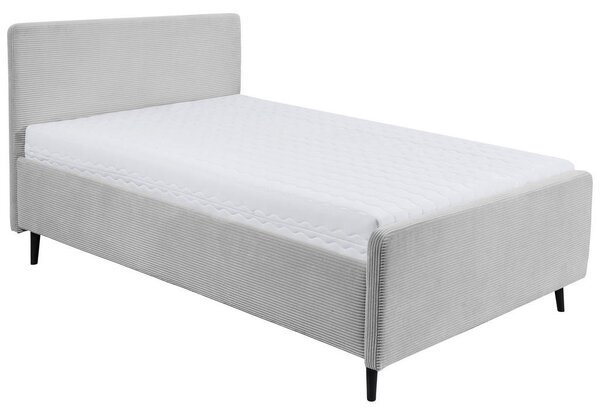 OBLAZINJENA POSTELJA 140 cm x 200 cm , tekstil, leseni material svetlo siva
