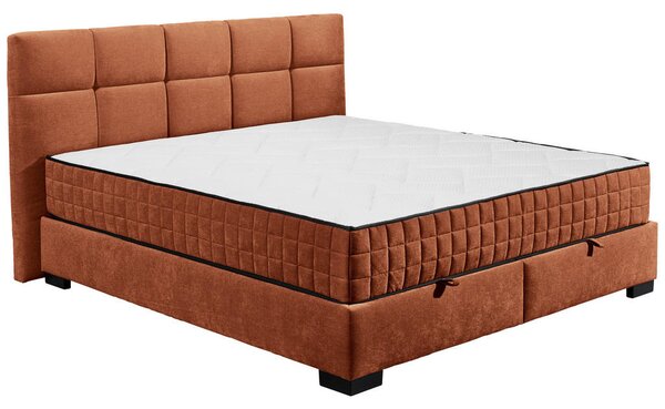 POSTELJA Z VZMETNICO 160 cm x 200 cm , tekstil, leseni material barve konjaka
