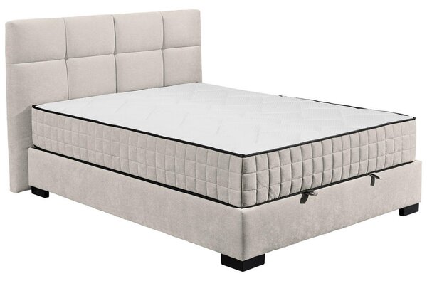 POSTELJA Z VZMETNICO 140 cm x 200 cm , tekstil, leseni material bež