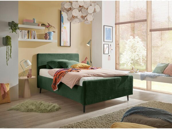 OBLAZINJENA POSTELJA 120 cm x 200 cm , tekstil, leseni material olivno zelena