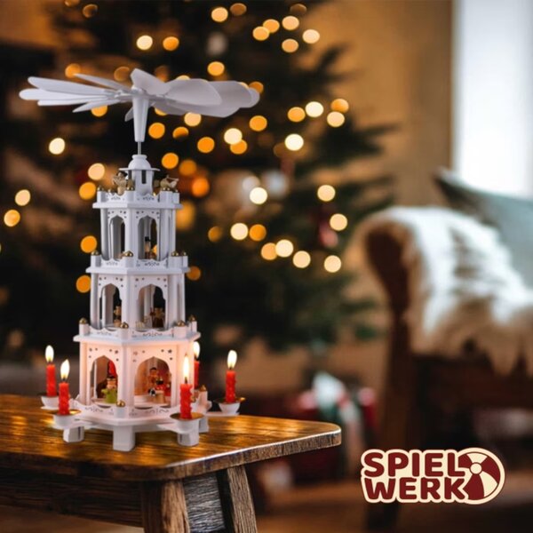 Božična piramida MERRY, 60x20x20cm, bela Spielwerk