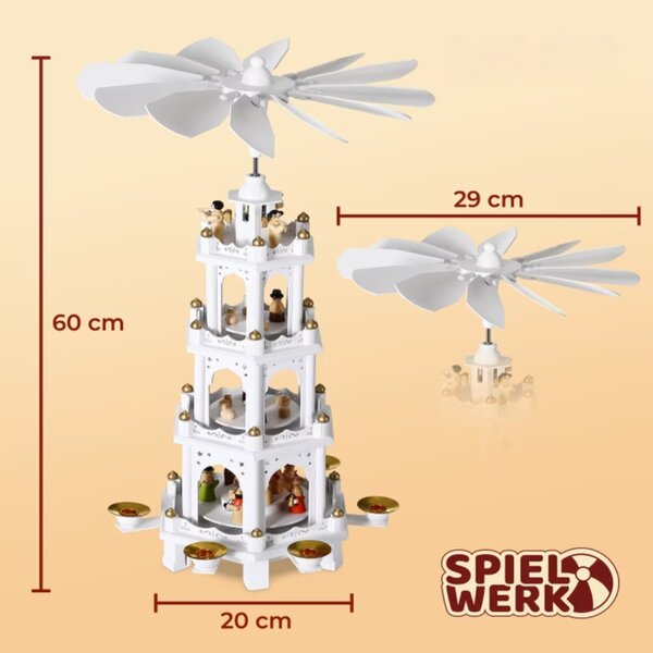 Božična piramida MERRY, 60x20x20cm, bela Spielwerk