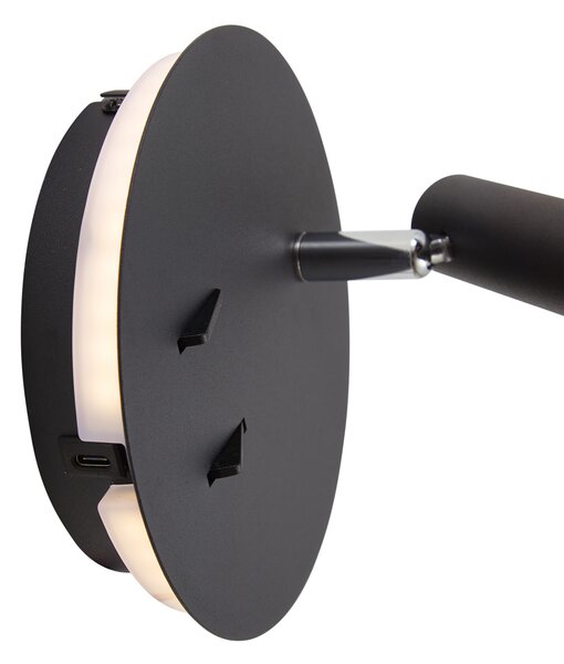 Moderna črna stenska svetilka vključno z LED in USB-C - Croft