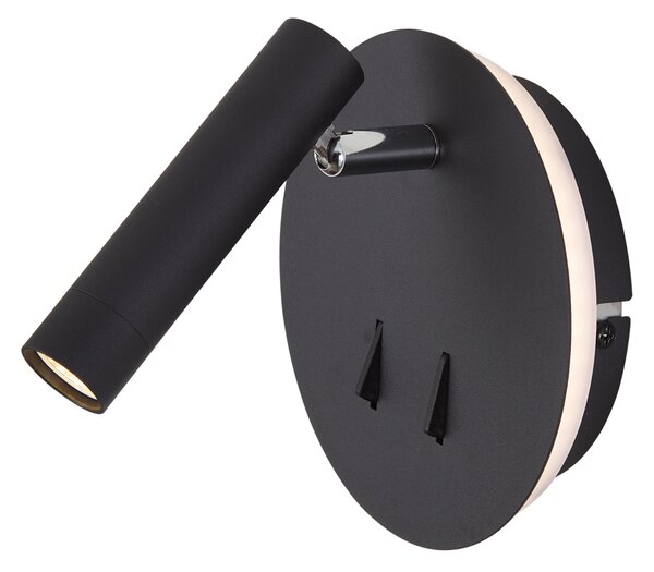 Moderna črna stenska svetilka vključno z LED in USB-C - Croft
