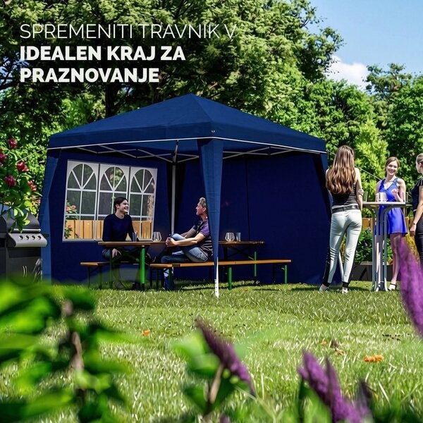 Paviljon za zabave CAPRI PLUS z 2 stranskima stenama, 3×3 m, modra Casaria