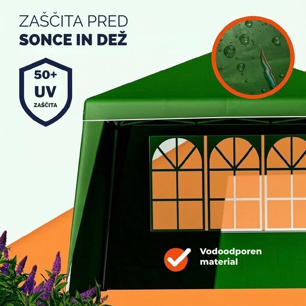 Paviljon za zabave CAPRI PLUS z 2 stranskima stenama, 3×3 m, zelen Casaria