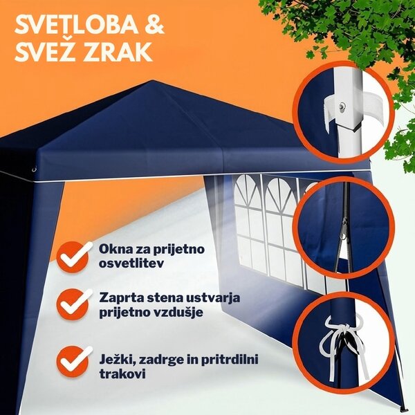 Paviljon za zabave CAPRI PLUS z 2 stranskima stenama, 3×3 m, modra Casaria