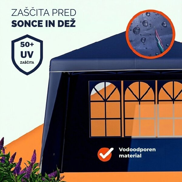 Paviljon za zabave CAPRI PLUS z 2 stranskima stenama, 3×3 m, modra Casaria