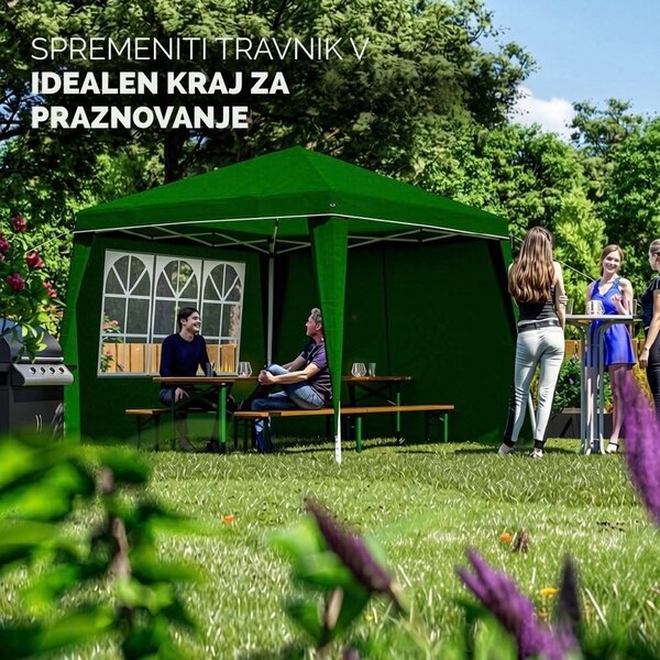 Paviljon za zabave CAPRI PLUS z 2 stranskima stenama, 3×3 m, zelen Casaria