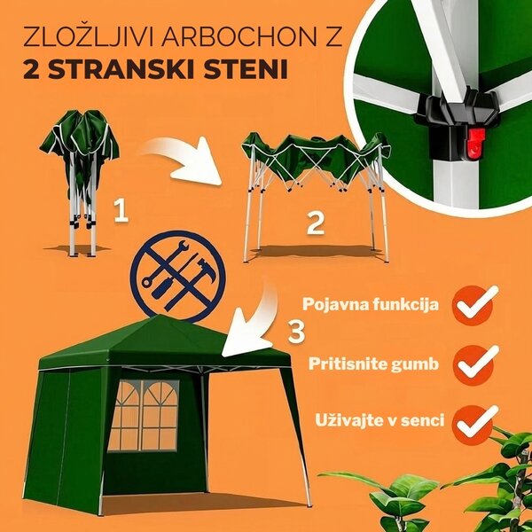 Paviljon za zabave CAPRI PLUS z 2 stranskima stenama, 3×3 m, zelen Casaria