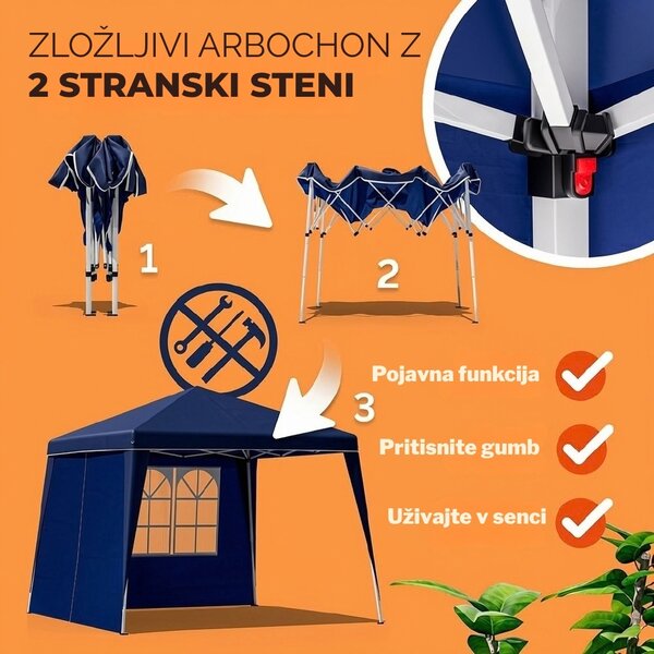 Paviljon za zabave CAPRI PLUS z 2 stranskima stenama, 3×3 m, modra Casaria