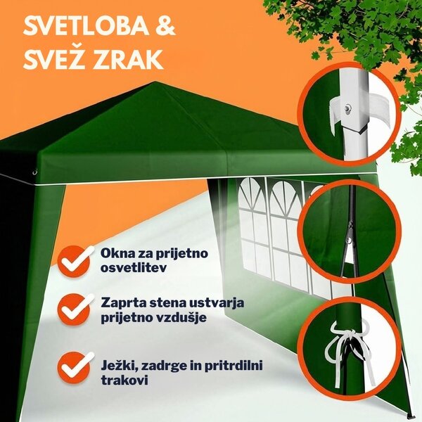 Paviljon za zabave CAPRI PLUS z 2 stranskima stenama, 3×3 m, zelen Casaria