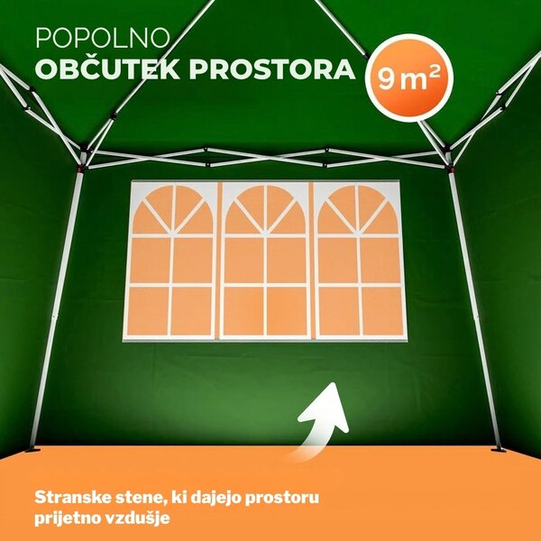 Paviljon za zabave CAPRI PLUS z 2 stranskima stenama, 3×3 m, zelen Casaria