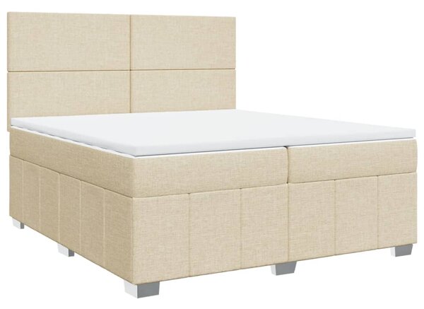 VidaXL Box spring postelja z vzmetnico krem 200x200 cm blago