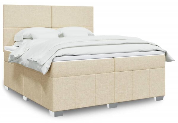 VidaXL Box spring postelja z vzmetnico krem 200x200 cm blago