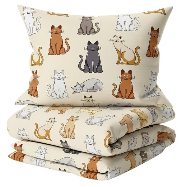 Flanelasta posteljnina COLORED CATS kremna Dimenzije posteljnine: 2 kom 70 x 90 cm | 200 x 220 cm