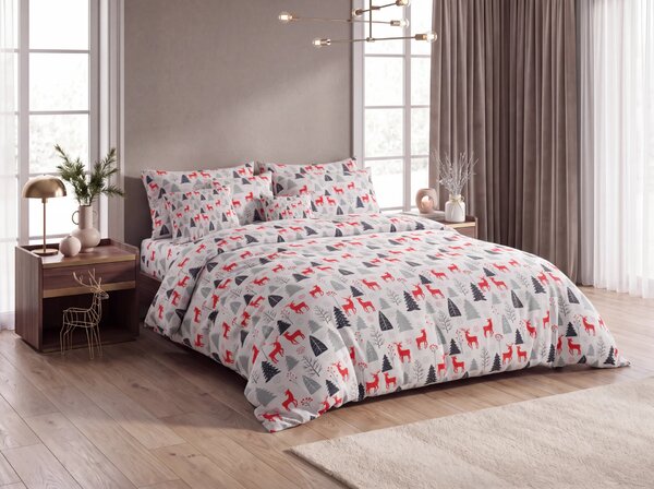 Flanelasta posteljnina RED DEERS AND TREES bela Dimenzije posteljnine: 2 kom 70 x 90 cm | 200 x 220 cm