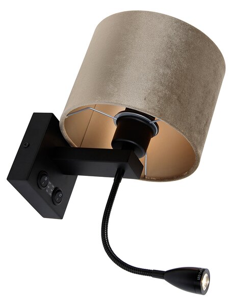 Stenska svetilka črna z taupe žametnim odtenkom 18 cm - Brescia Combi