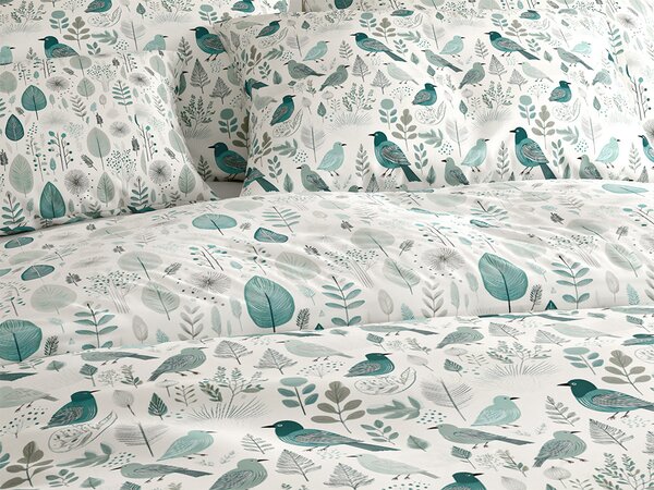 Posteljnina iz polibombaža LEAFBIRD POLY belo-zelena Dimenzije posteljnine: 70 x 90 cm | 140 x 200 cm