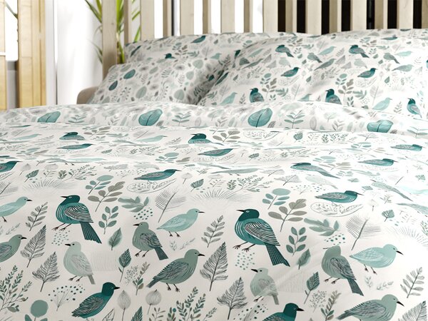 Posteljnina iz polibombaža LEAFBIRD POLY belo-zelena Dimenzije posteljnine: 70 x 90 cm | 140 x 200 cm