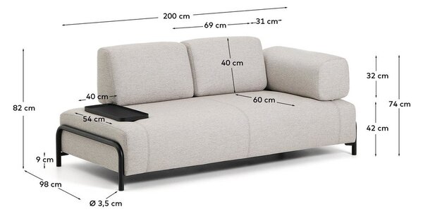 Sivo-bež sedežna garnitura 200 cm Compo – Kave Home
