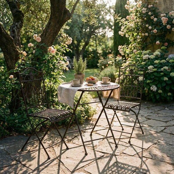Temno rjava kovinska vrtna jedilna garnitura za 2 osebi – Garden Pleasure