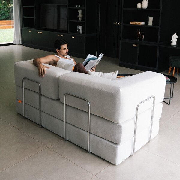 Bež raztegljiva sedežna garnitura iz tkanine bouclé 180 cm Bloom – TemaHome