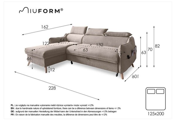 Bež raztegljiva kotna sedežna garnitura (levi kot) Sweet Harmony – Miuform