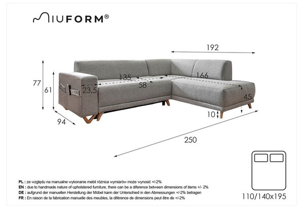 Siva raztegljiva/s prostorom za shranjevanje kotna sedežna garnitura (desni kot/v obliki črke L) Classy Sophie – Miuform
