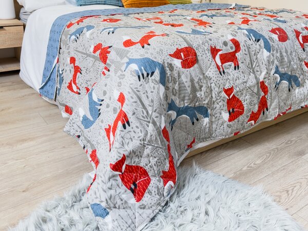 Pregrinjalo za posteljo FOXIVA sivo, 100% bombaž Dimenzije: 170 x 210 cm