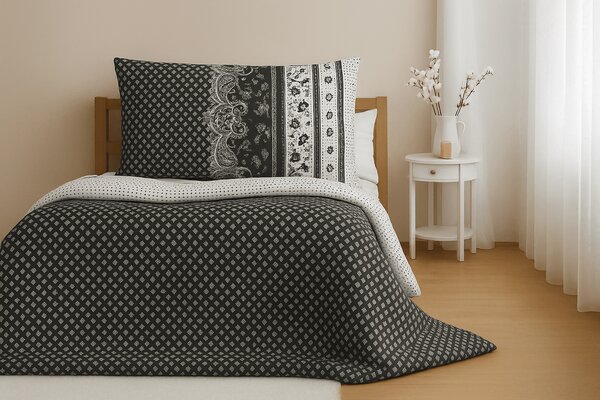 Posteljnina iz polibombaža za 2 postelji CANZONE ČRNA, črna Dimenzije posteljnine: 2 kom 70 x 90 cm | 2 kom 140 x 200 cm