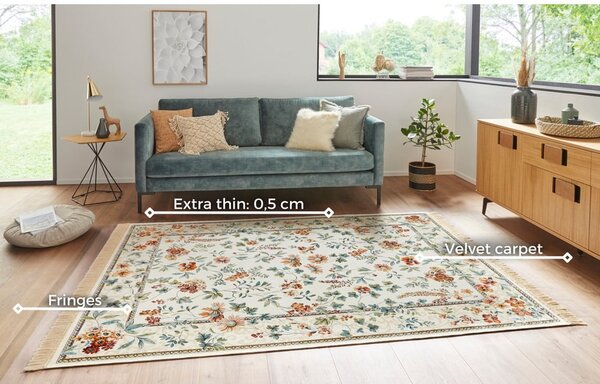Kremno bela viskozna preproga 95x140 cm Oriental Flowers – Nouristan