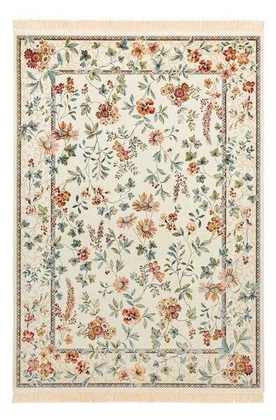 Kremno bela viskozna preproga 95x140 cm Oriental Flowers – Nouristan