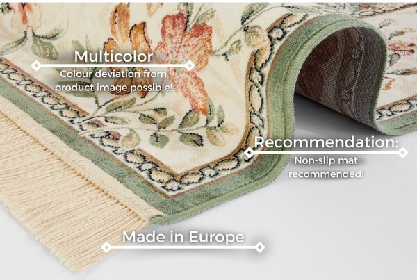 Zeleno-kremno bela viskozna preproga 95x140 cm Oriental – Nouristan