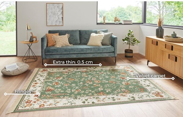 Zeleno-kremno bela viskozna preproga 95x140 cm Oriental – Nouristan