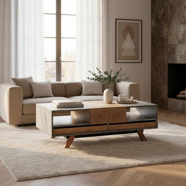 Bessagi Home Moderna Klubska Mizica Casper, Barva Betona, Hrasta, Predali