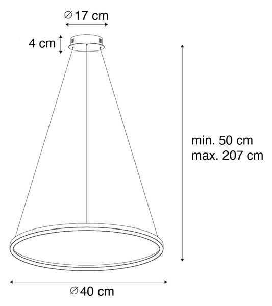 Zlata viseča svetilka 40 cm, vključno z LED, zatemnitvijo v 3 korakih - Girello