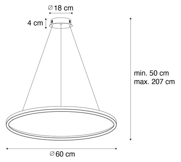 Zlata viseča svetilka 60 cm, vključno z LED, 3-stopenjsko zatemnitev - Girello