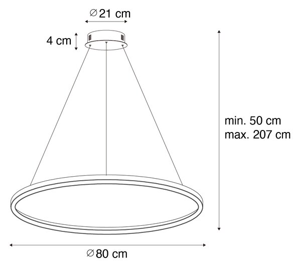 Zlata viseča svetilka 80 cm, vključno z LED, 3-stopenjsko zatemnitvijo - Girello