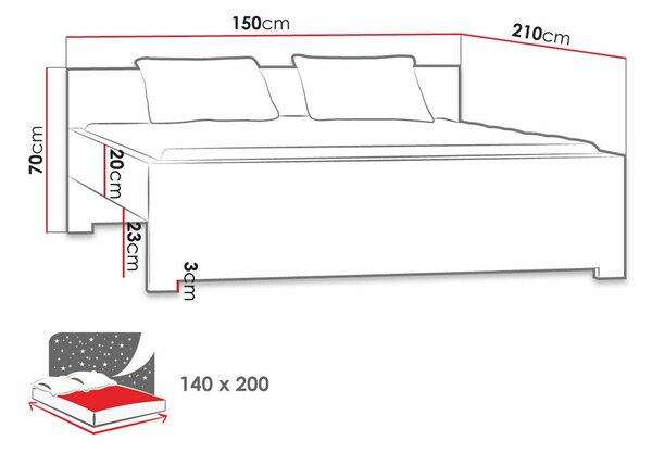 Postelja Stanton E114, 140x200, Posteljno dno, 150x210x70cm