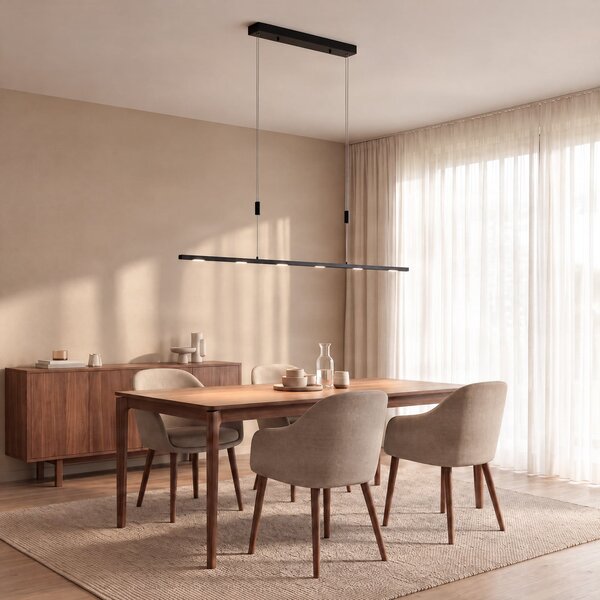 Lucande LED viseča svetilka Stakato, 120 cm, 6-žarilna, z možnostjo zatemnitve, zatemnjen, Črna, Dnevna soba / jedilnica, Kovina, Sodobni