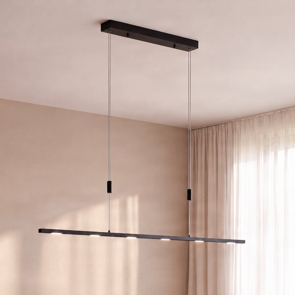 Lucande LED viseča svetilka Stakato, 120 cm, 6-žarilna, z možnostjo zatemnitve, zatemnjen, Črna, Dnevna soba / jedilnica, Kovina, Sodobni