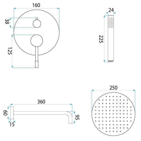 Komplet za tuširanje za vgradnjo Rea Lungo Diamond Brush Copper + BOX
