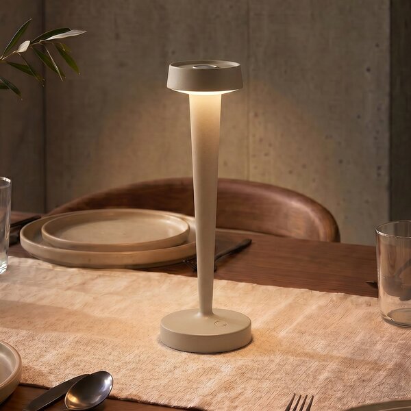 Lucande LED svečnik Lea, vaza, bež, 28 cm, zatemnjen, Bež, Dnevna soba / jedilnica, Kovina, Sodobni