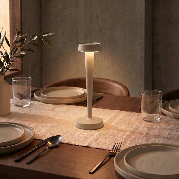 Lucande LED svečnik Lea, vaza, bež, 28 cm, zatemnjen, Bež, Dnevna soba / jedilnica, Kovina, Sodobni