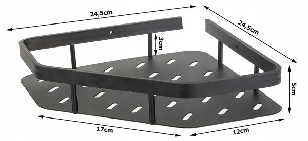 Kotna kopalniška alu polica za tuš kabino 25cm črna